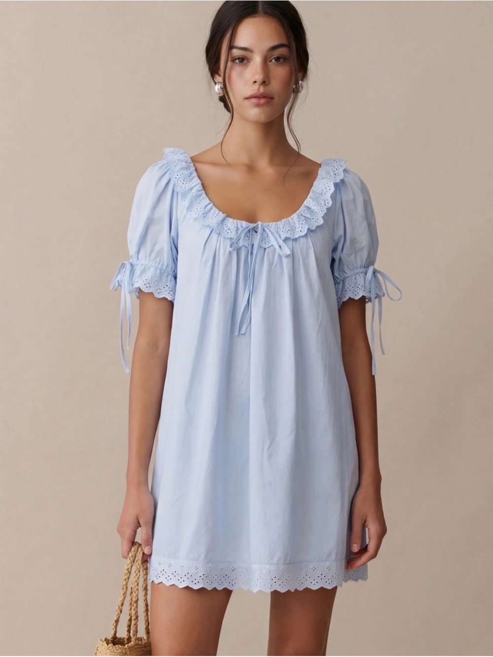 Kourt Few Moda Juliet Cotton Dress Light Blue Eyelet Lace, Medium - NWT